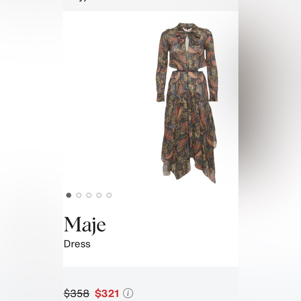 Maje Multicolor Paisley Long Sleeve Dress NWOT